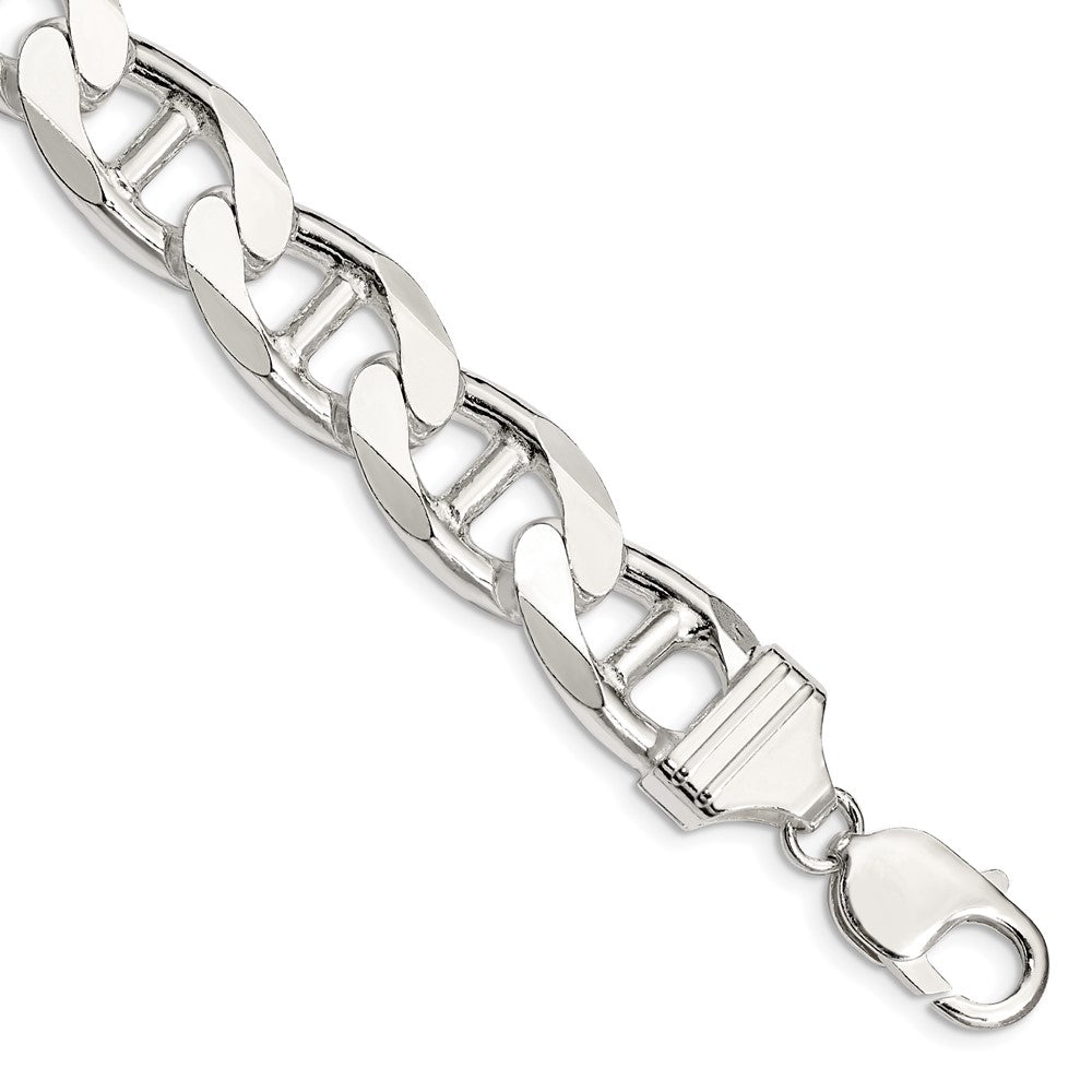 Sterlingsilber 13.5mm Diamantiert Flach Anker Panzer Gliederarmband