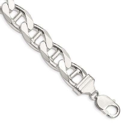 Sterlingsilber 13.5mm Diamantiert Flach Anker Panzer Gliederarmband