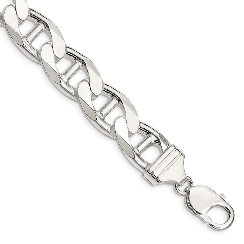 Sterlingsilber 13.5mm Diamantiert Flach Anker Panzer Gliederarmband