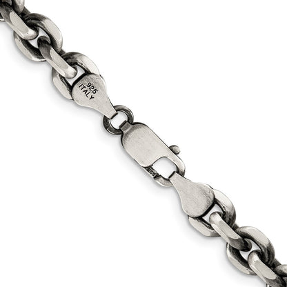Sterlingsilber Antikisiert 7.0mm Diamantiert Länglich Offen Glieder Halskette