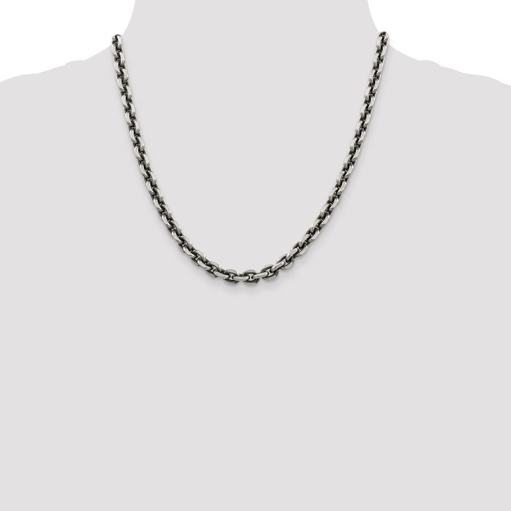 Sterlingsilber Antikisiert 7.0mm Diamantiert Länglich Offen Glieder Halskette