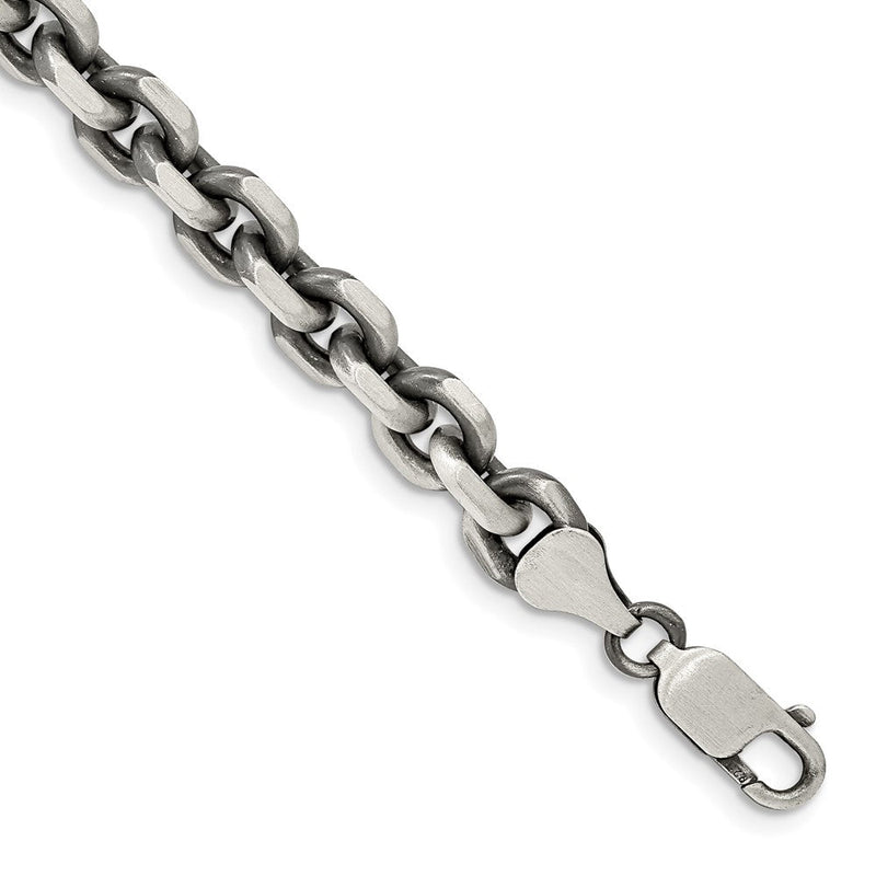 8.5 Zoll Sterlingsilber Antikisiert 7.0mm Diamantiert Länglich Offen Glieder Gliederarmband