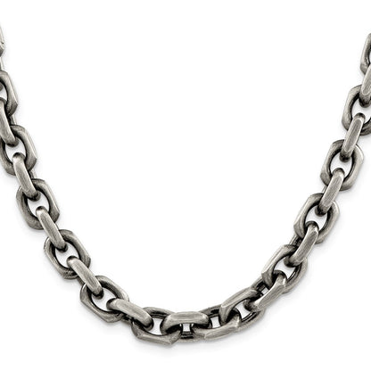 Sterlingsilber Antikisiert 8.6mm Diamantiert Länglich Offen Glieder Halskette