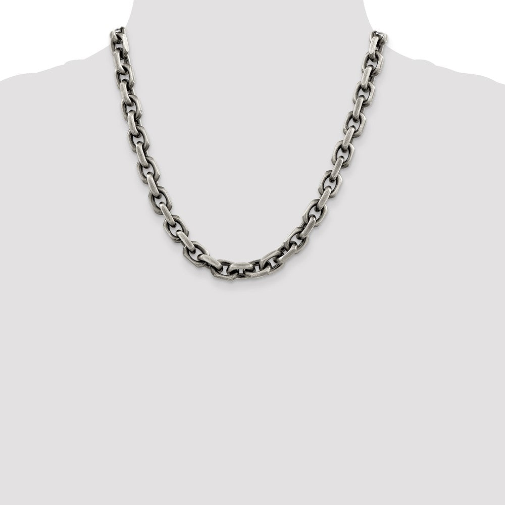 Sterlingsilber Antikisiert 8.6mm Diamantiert Länglich Offen Glieder Halskette