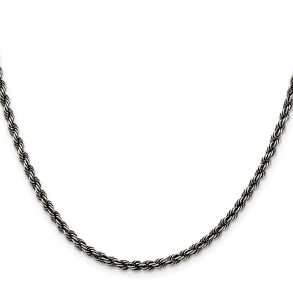 Sterlingsilber Rutheniumbeschichtet 3.4mm Kordel Halskette