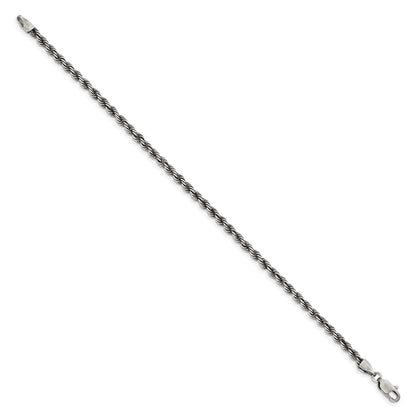 8 Zoll Sterlingsilber Rutheniumbeschichtet 3.4mm Kordel Gliederarmband