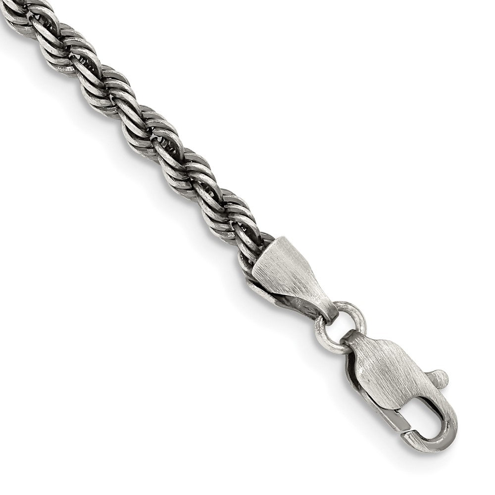 8 Zoll Sterlingsilber Rutheniumbeschichtet 3.4mm Kordel Gliederarmband