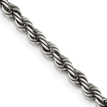 Sterlingsilber Rutheniumbeschichtet 3.4mm Kordel Halskette