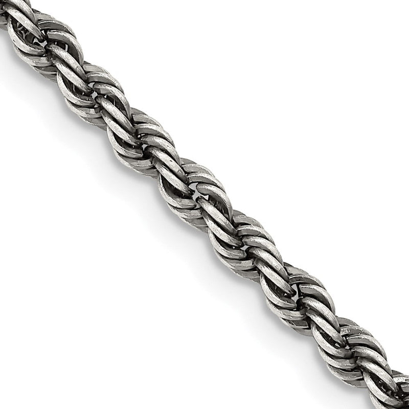 Sterlingsilber Rutheniumbeschichtet 3.4mm Kordel Halskette