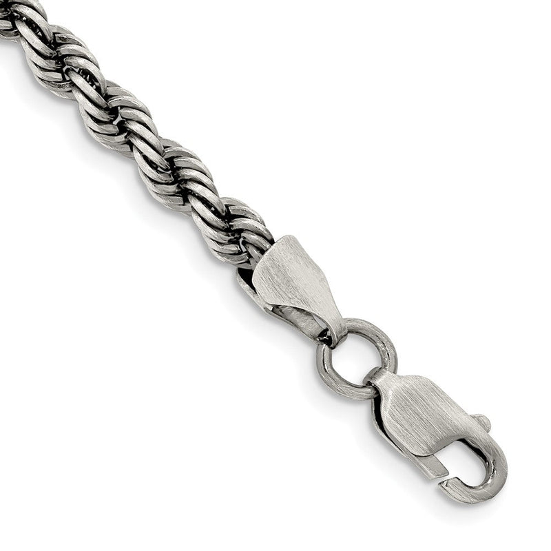8 Zoll Sterlingsilber Rutheniumbeschichtet 4.5mm Kordel Gliederarmband