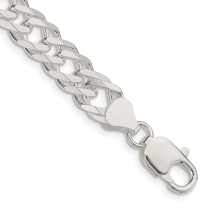 Sterlingsilber 7.75mm 6 Seite Diamantiert Flach Doppelt Panzer Gliederarmband