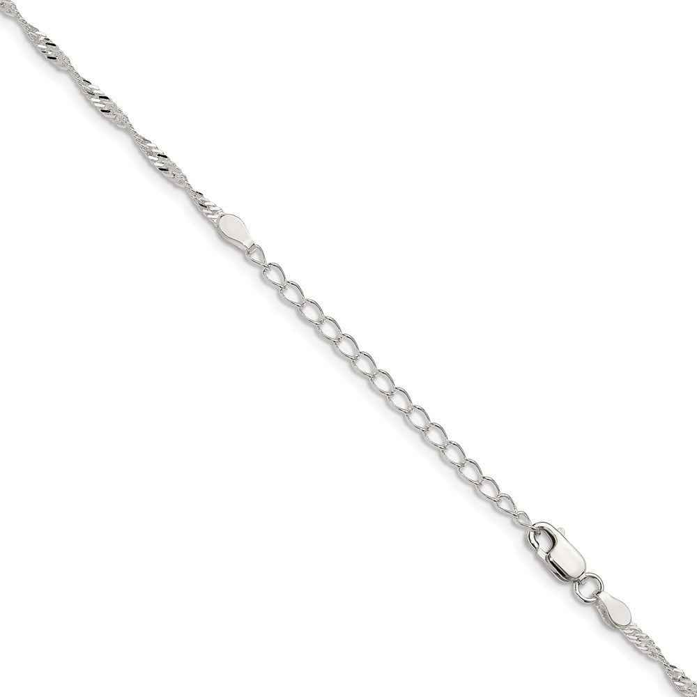 Sterlingsilber 2mm Singapurkette Kette mit 2 Zoll Verlängerung. Halskette