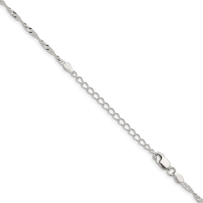 Sterlingsilber 2mm Singapurkette Kette mit 2 Zoll Verlängerung. Halskette