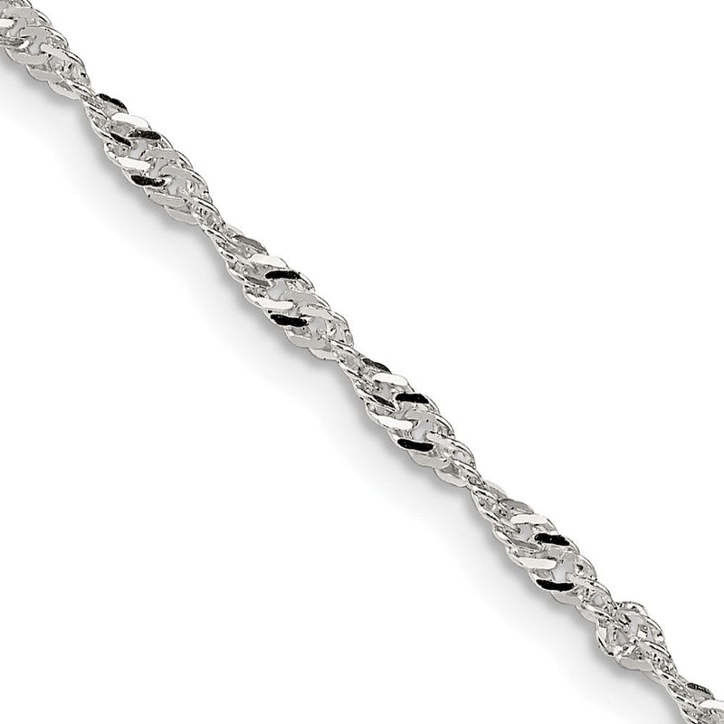 Sterlingsilber 2mm Singapurkette Kette mit 2 Zoll Verlängerung. Halskette