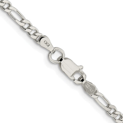 Sterlingsilber Rhodiniert 3mm Pavéé Flach Figaro Halskette