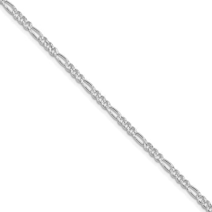 Sterlingsilber Rhodiniert 3mm Pavéé Flach Figaro Halskette