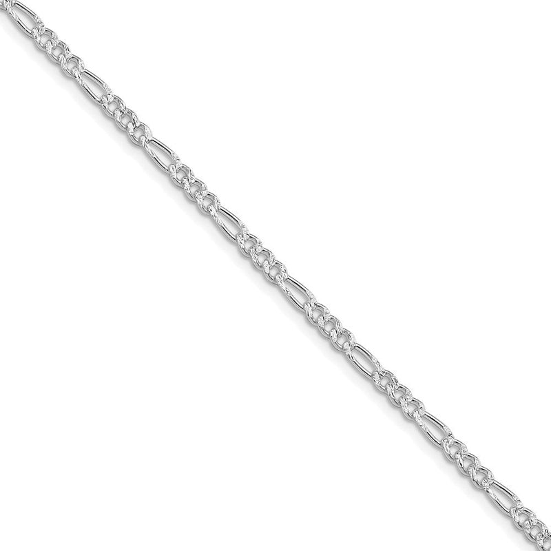 Sterlingsilber Rhodiniert 3mm Pavéé Flach Figaro Halskette