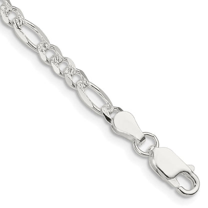 Sterlingsilber 4mm Pavé Flach Figaro Gliederarmband