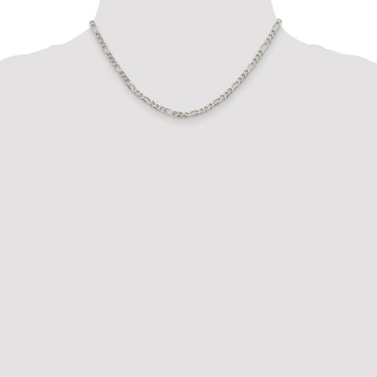 Sterlingsilber Rhodiniert 4mm Pavéé Flach Figaro Halskette