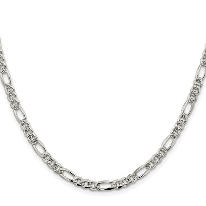 Sterlingsilber Rhodiniert 4.3mm Pavéé Flach Figaro Halskette