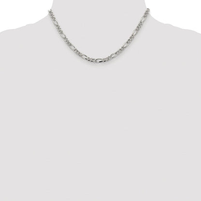 Sterlingsilber Rhodiniert 4.3mm Pavéé Flach Figaro Halskette