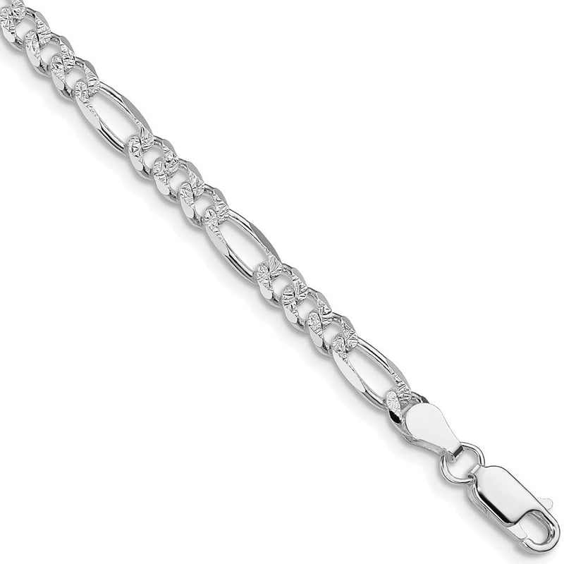 Sterlingsilber Rhodiniert 4.3mm Pavéé Flach Figaro Kette Fußkettchen