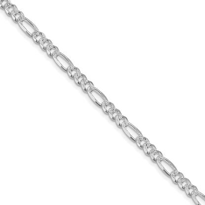 Sterlingsilber Rhodiniert 4.3mm Pavéé Flach Figaro Halskette
