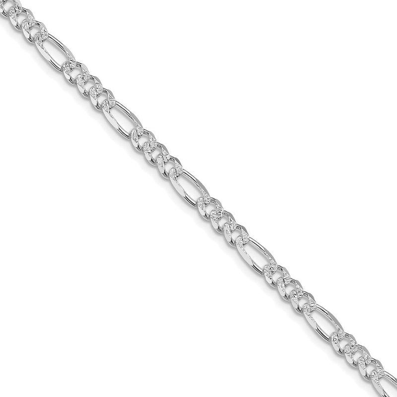 Sterlingsilber Rhodiniert 4.3mm Pavéé Flach Figaro Halskette