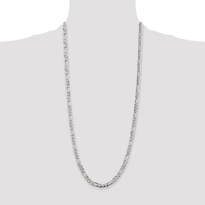 30 Zoll Sterlingsilber 5.5mm Pavé Flach Figaro Kette