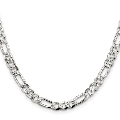 Sterlingsilber Rhodiniert 5.5mm Pavéé Flach Figaro Halskette