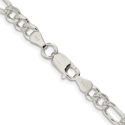Sterlingsilber Rhodiniert 5.5mm Pavéé Flach Figaro Halskette