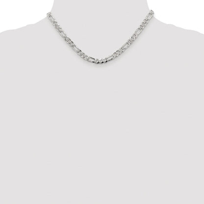 Sterlingsilber Rhodiniert 5.5mm Pavéé Flach Figaro Halskette