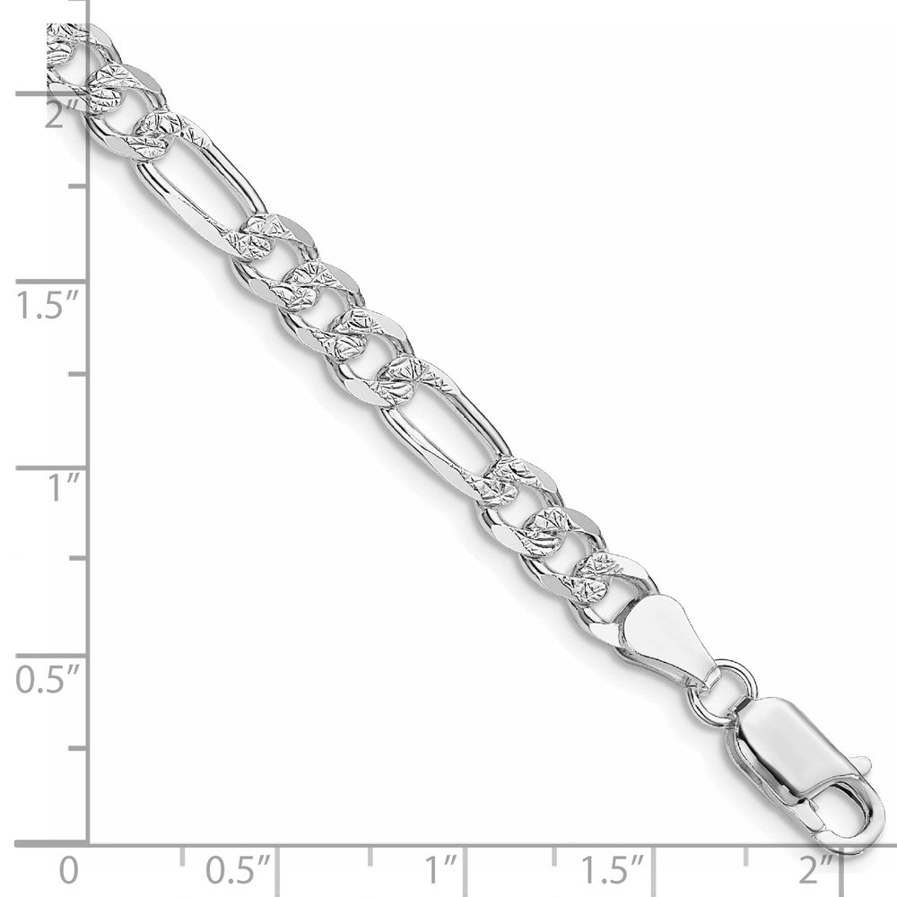 Sterlingsilber Rhodiniert 5.5mm Pavéé Flach Figaro Gliederarmband