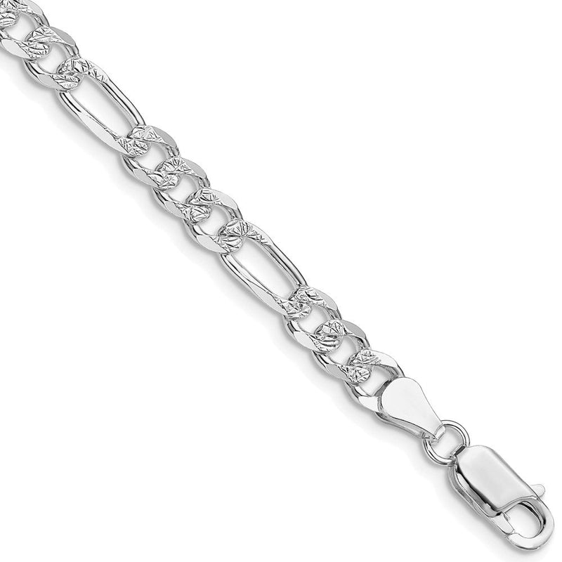 Sterlingsilber Rhodiniert 5.5mm Pavéé Flach Figaro Gliederarmband