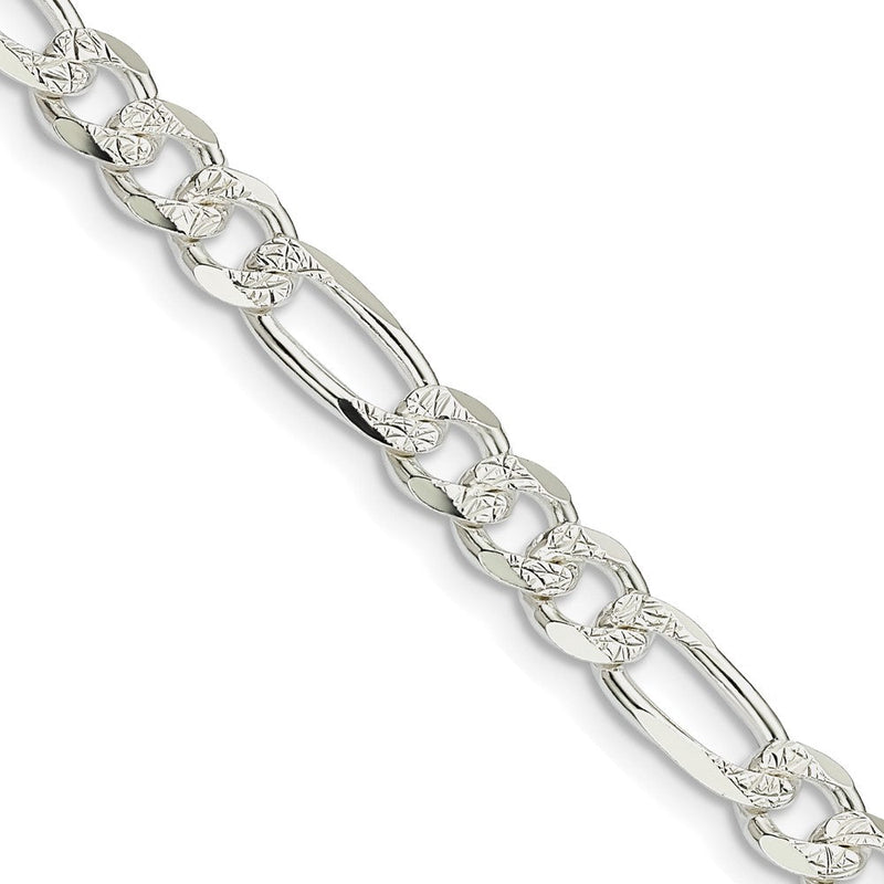 30 Zoll Sterlingsilber 5.5mm Pavé Flach Figaro Kette