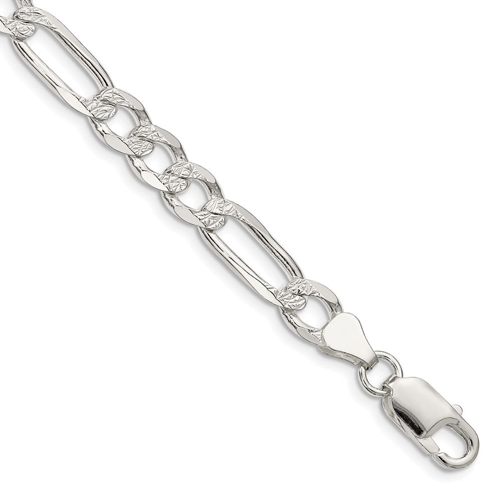 Sterlingsilber 6.75mm Pavé Flach Figaro Gliederarmband