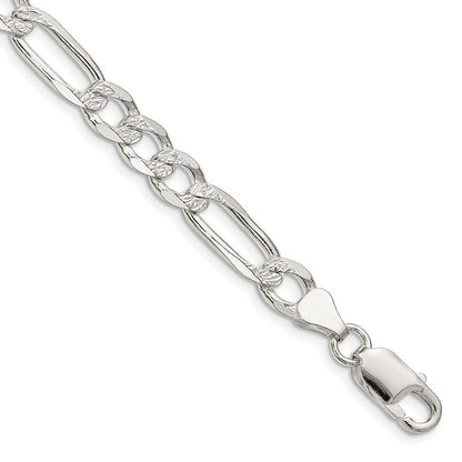 Sterlingsilber 6.75mm Pavé Flach Figaro Gliederarmband