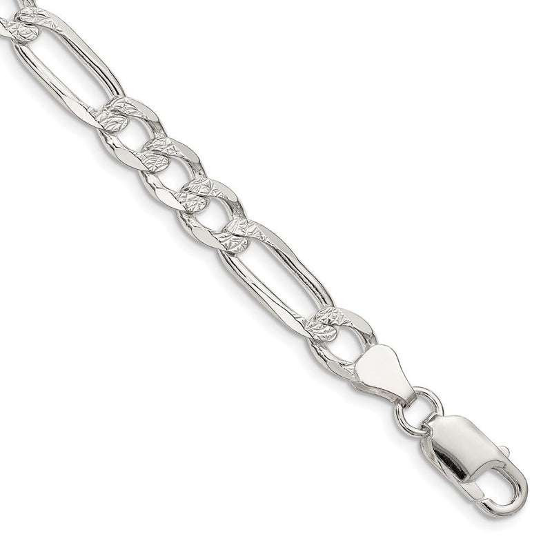 Sterlingsilber 6.75mm Pavé Flach Figaro Gliederarmband