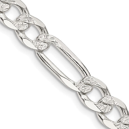 Sterlingsilber 6.75mm Pavé Flach Figaro Halskette