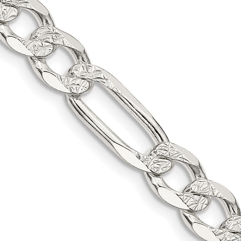 Sterlingsilber 6.75mm Pavé Flach Figaro Halskette