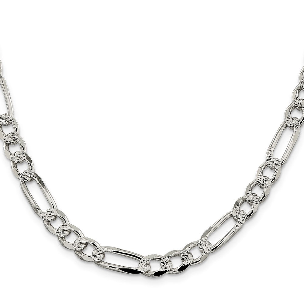Sterlingsilber 7.25mm Pavé Flach Figaro Halskette