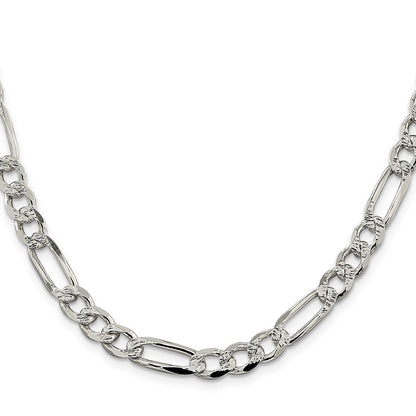 Sterlingsilber 7.25mm Pavé Flach Figaro Halskette