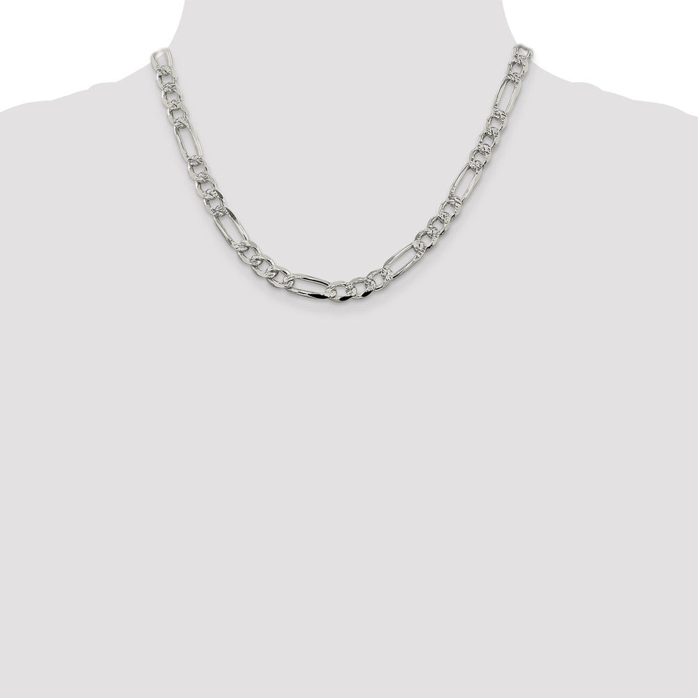 Sterlingsilber 7.25mm Pavé Flach Figaro Halskette