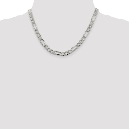 Sterlingsilber 7.25mm Pavé Flach Figaro Halskette