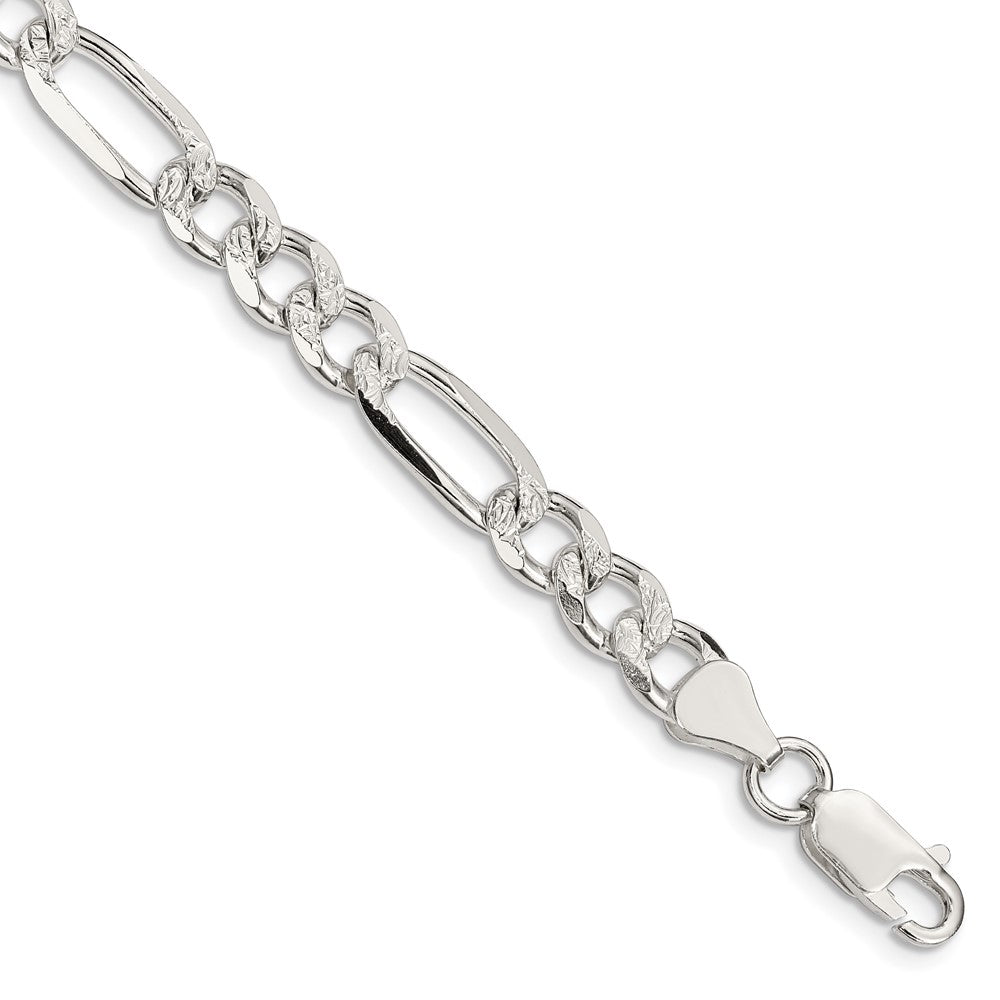 Sterlingsilber 7.25mm Pavé Flach Figaro Gliederarmband