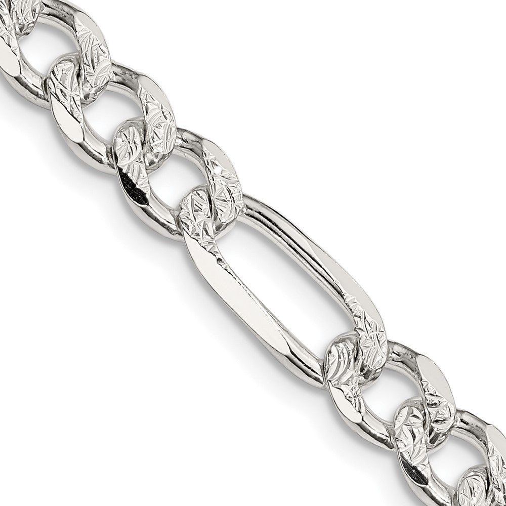 Sterlingsilber 7.25mm Pavé Flach Figaro Halskette