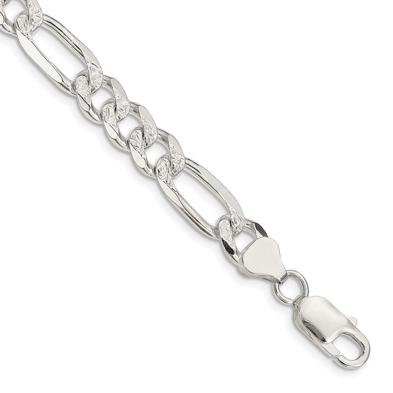 Sterlingsilber 8mm Pavé Flach Figaro Gliederarmband