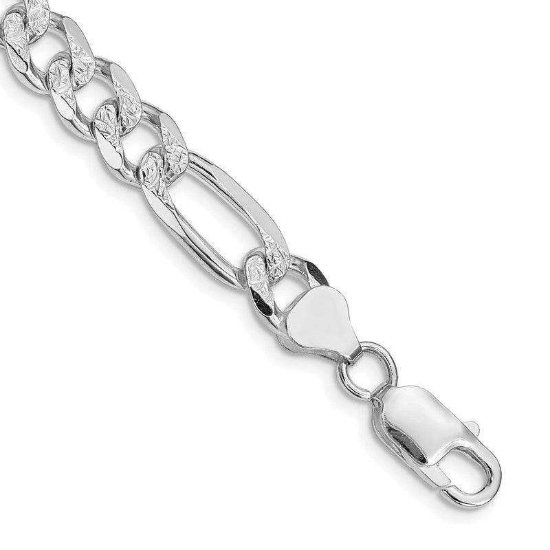 Sterlingsilber Rhodiniert 8mm Pavéé Flach Figaro Gliederarmband