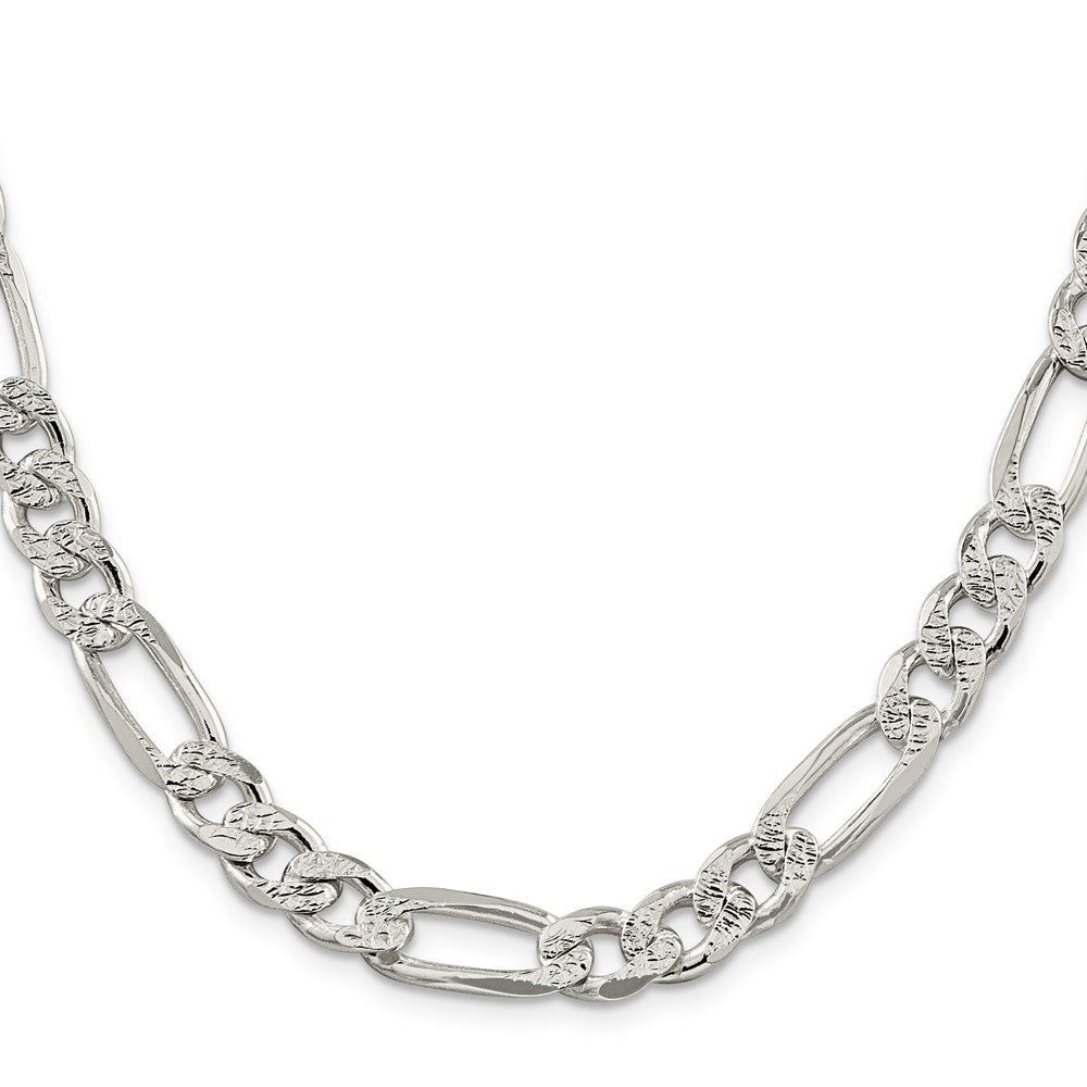 Sterlingsilber 9.5mm Pavé Flach Figaro Halskette