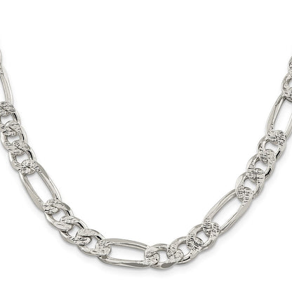 Sterlingsilber 9.5mm Pavé Flach Figaro Halskette